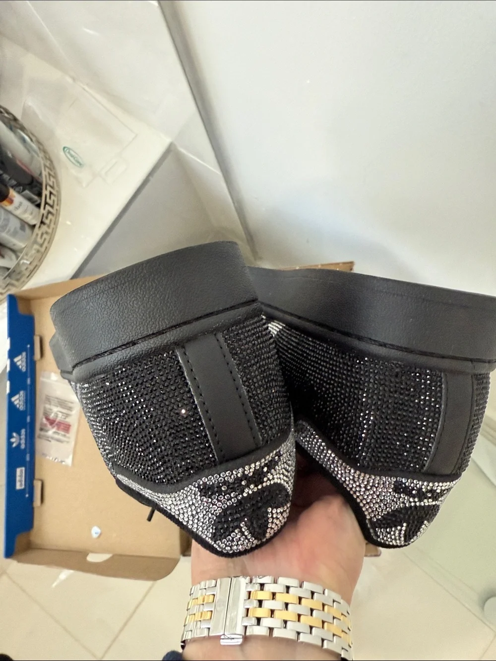 adidas superstar II Black and SILVER Sparkle Sneakers size 81/2 - Picture 9 of 10